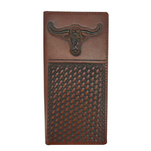Janhooya Western Wallet Mens Leather Long Bifold Cowboy Wallets for Men Longhorn Brown