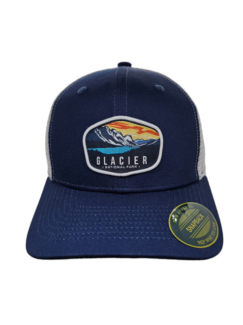 Glacier Trucker Hat w/National Park Woven Patch (Navy/White) Glacier Trucker Hat w/National Park Woven Patch (Navy/White)