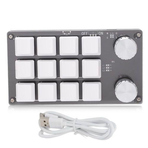 ZLXHDL Programmable Gaming Keyboard, One Handed Macro Mechanical Keyboard, 12 Key Multifunction DIY Programmable Keypad for Office Gaming Lab(White Black)