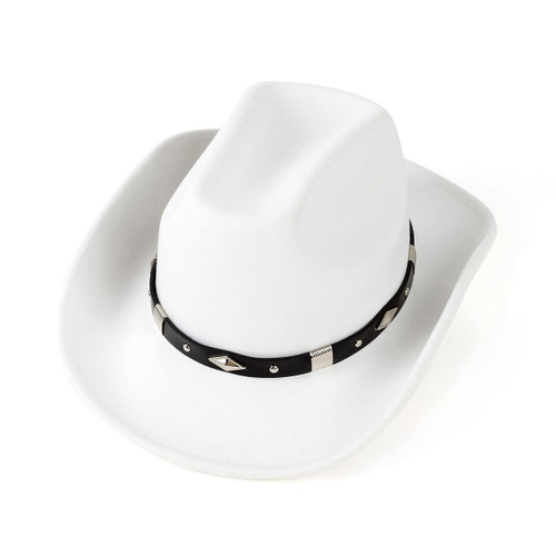 EOGIMI Classic Cowboy Hat for Women Wide Brim Western Felt Hats with Buckle Belt White