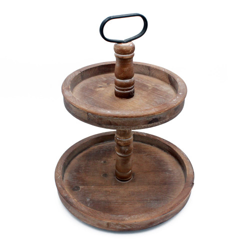 Rustic Decorative Two Tiered Tray,Farmhouse 2-Tier Serving Tray with Metal Handle (Rustic Brown)