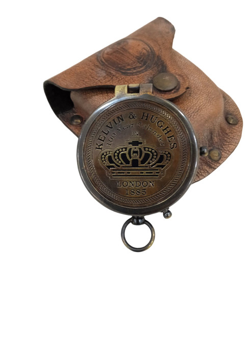 Antique and Authentic Look Solid Brass Pocket Compass Leather Case Navigational Instrument Ship Sailor Device