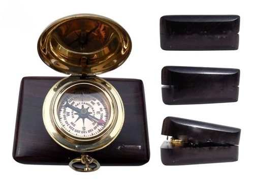 NauticalMart Handmade Brass Push Button Engravable Direction Pocket Compass