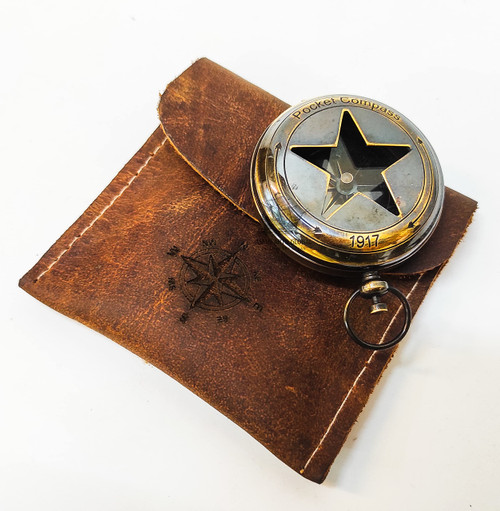 Asian Arts Global Compass Nautical Collectible Style Decorative Gift Item Brass Finish Compass with Beautiful Leather Cover