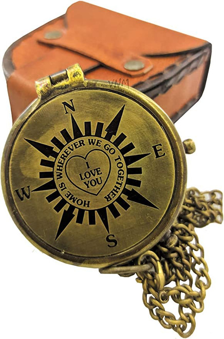 Brass Engraved Compass | I Love You (Home Wherever We Go Together) | Gift Compass, Camping Compass, Engraved Compass, Confirmation Gift Ideas