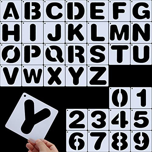 Letter Stencils, Alphabet Templates, Alphabet Stencils Reusable Plastic Art Craft Stencils with Numbers (Style B, Size 2)