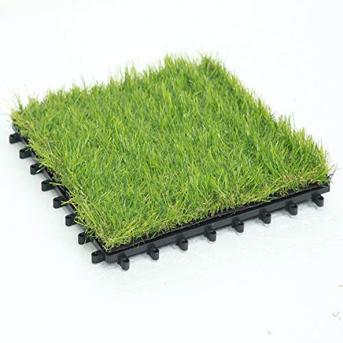 Deseados Artificial Grass Interlocking Tiles Fake Grass Floor Tile Synthetic Grass Flooring Tile Mats 12" X 12" (1 PC)