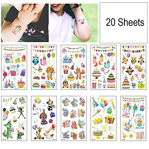 Adorable Animal Birthday Temporary Tattoos for Kids - Jungle Safari Baby Shower/Animal Theme/Birthday Party Favor Goodie Bags Supplies (20 Sheets)