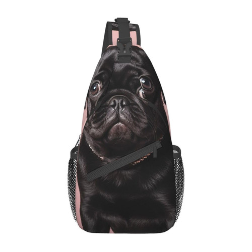 LZQPOEAS Cute Black Pug Crossbody Sling Backpack Sling Bag for Women Hiking Daypack Chest Bag Shoulder Bag