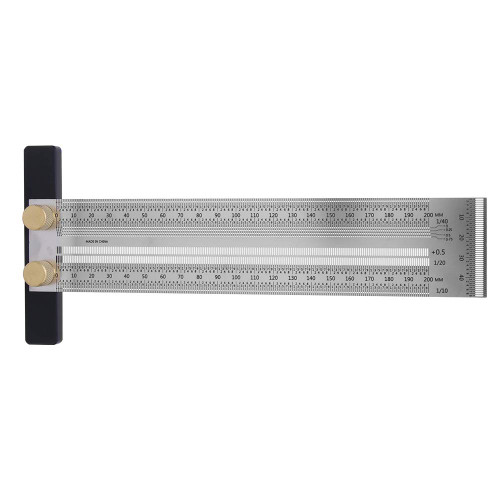 T Type Stainless Steel Hole Ruler,Automatic Pencil Scribing Gauge Set Woodworking Marking Measuring Tool for Positioning and Marking Works of Woodworking Mortise and Tenon(200mm)