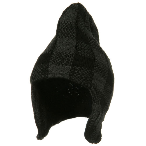 Buffalo Plaid Peruvian Beanie Hat - Charcoal Black OSFM