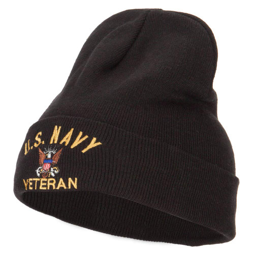 e4Hats.com US Navy Veteran Embroidered Big Size Long Beanie - Black OSFM