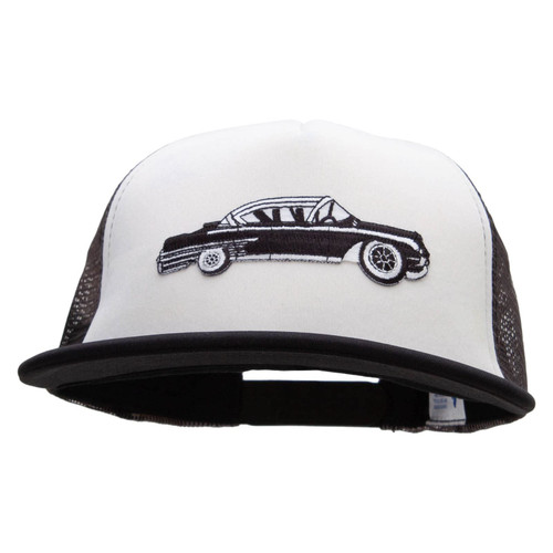 Cadillac Car Patched Flat Bill Foam Camo Mesh Trucker Cap - White City OSFM