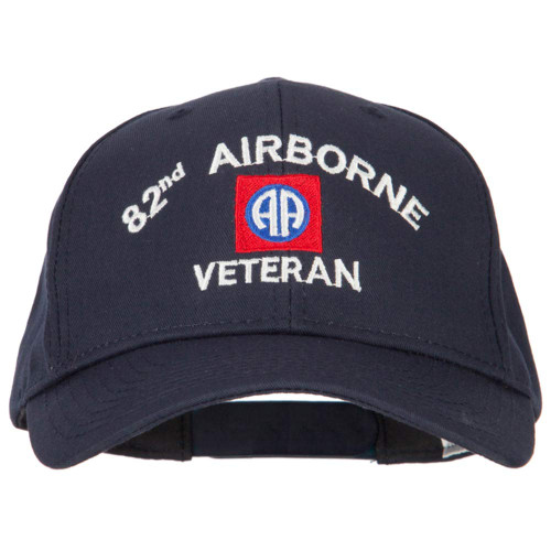 US Army 82nd Airborne Veteran Logo Embroidered Solid Cotton Pro Style Cap - Navy OSFM