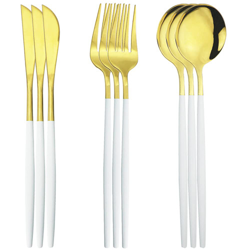 Silverware Flatware Set, 9pcs Cutlery Set Dinner Knives Fork Spoons Dinnerware Set Stainless Steel Tableware Set Party Kitchen Silverware Set (Color : White Gold)