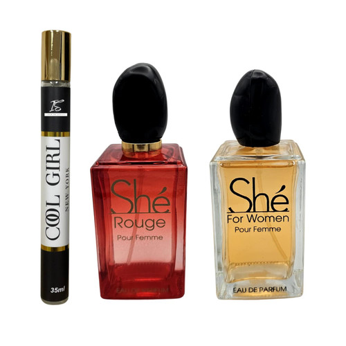 INSPIRE SCENTS She Rogue and She Parfum for Women (Inspired by Si and Si Passione) Eau De Parfum + Cool Girl Travel Spray for FREE Natural Spray Elegant Scent, 3.4 Fl Oz each (Pack of 3) - Clashoky