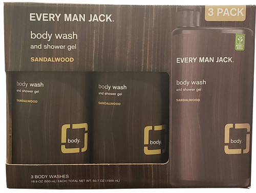 Every Man Jack Sandal Wood Body Wash & Shower Gel (3 X 16.9 Fl Oz)Total Net Wt (50.7 Fl Oz),, ()