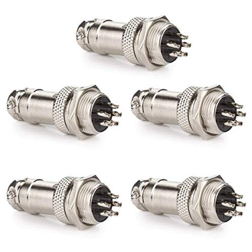 DIYhz GX16 5 Pins Panel Metal Mount Circular Metal Aviation Connector Adapter Male Female Plug Socket (5 Pcs)