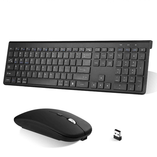 UrbanX Plug and Play Compact Rechargeable Wireless Bluetooth Full Size Keyboard and Mouse Combo for Lenovo Tab M8 (FHD) - Windows, macOS, iPadOS, Android, PC, Mac, Laptop, Smartphone, Tablet -Black