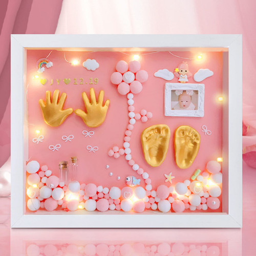 Baby Handprint and Footprint Makers Kit Keepsake Hands Casting kit, Newborn Baby Nursery Memory Art Photo Frame Kit Baby Registry Search Gift Baby Shower Picture Frames for New Parents Gift ,Hand and Footprints Clay Photo Frame,Hand & Footprint Maker