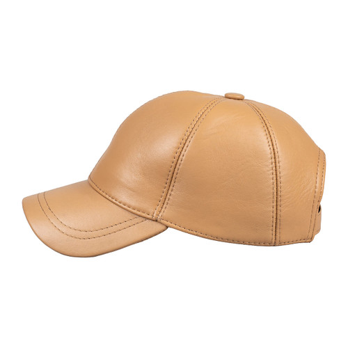 HATSQUARE Genuine Leather Baseball Cap Adjustable Soft Feel Dad Plain Hat Stylish Classic for Women Men Unisex (Dark Beige)