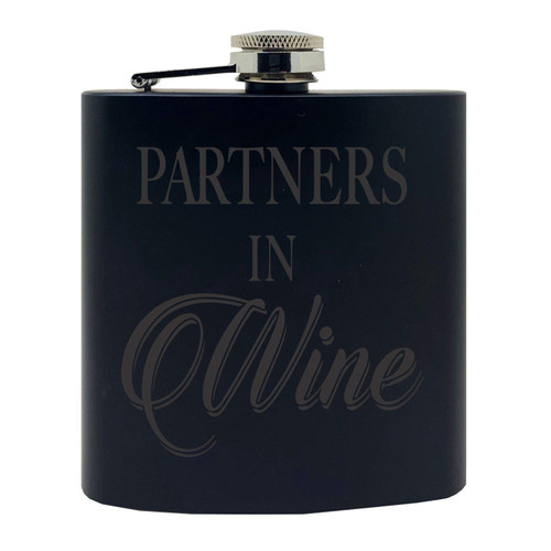 Partners in Wine Custom Printed Stainless Steel Alcohol Hip Flask, 6 Oz. Black