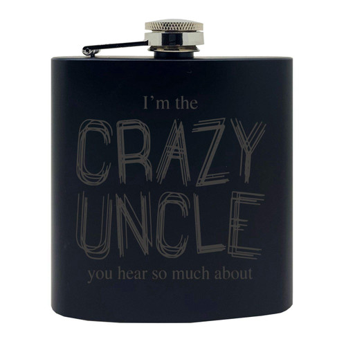Crazy Uncle Custom Printed Stainless Steel Alcohol Hip Flask, 6 Oz. Black