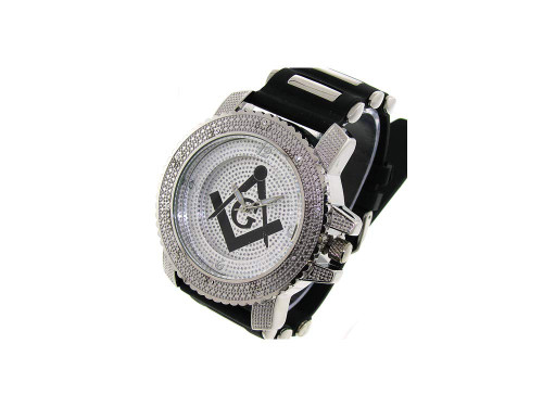 Men's Masonic Watch, Steel Tone, Black Mason Logo, Black Silicone Band, Quartz Movement, Luxurious Masonic Wrist Watch, Captain Bling Watch, Comes with Masonic Box.