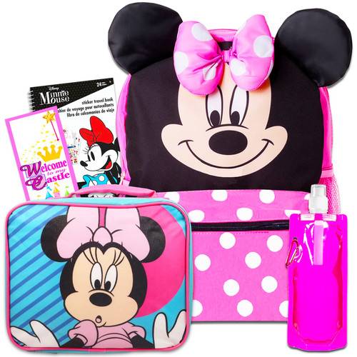 Minnie Mouse Backpack with Lunch Box Set - Bundle with 16 Minnie Backpack, Minnie Mouse Lunch Box, Water Bottle, Stickers, Minnie Backpack with Lunch Box Minnie Mouse Backpack with Lunch Box Set - Bundle with 16 Minnie Backpack, Minnie Mouse Lunch Box, Water Bottle, Stickers, Minnie Backpack with Lunch Box