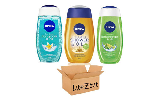 LiteZout Nivea Shower Gel Variety Set of 3, includes Frangipani&Oil, Lemongrass&Oil, Shower Oil, 200-250ml each