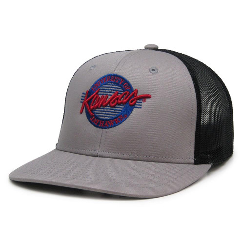 The Game Kansas Jayhawks KU Trucker Hat Grey and Black Mesh Trucker Cap