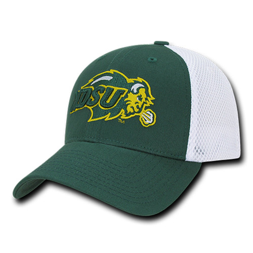 University of North Dakota State NDSU Bison Thundering Herd Mesh Structured Flex Baseball Fitted Ball Cap Hat Hunter Green