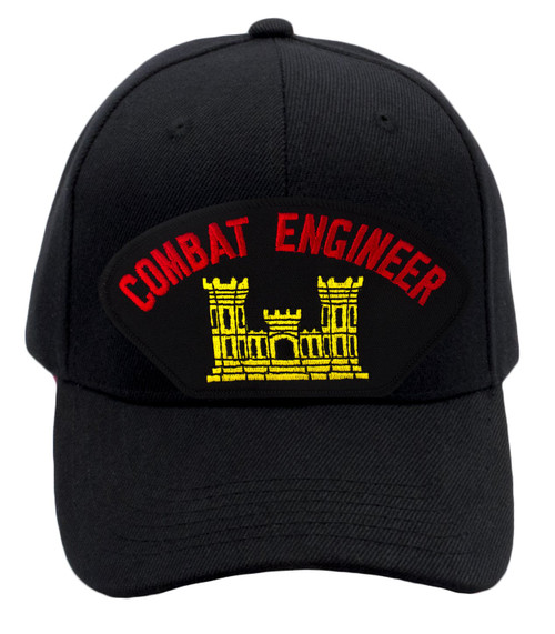 PATCHTOWN US Army - Combat Engineer Hat/Ballcap Adjustable One Size Fits Most (Black, Add American Flag)