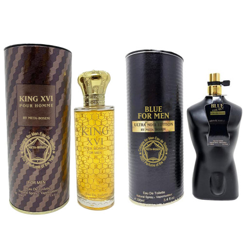 J & H VARIETY PERFUME META-BOSEM King Xvi/Blue Ultra Cologne, Eau de Toilette Spray Fragrance for Men, Wonderful Gift, Masculine Scent, for all Skin Types, 3.4 Fl Oz Each (Pack of 2)