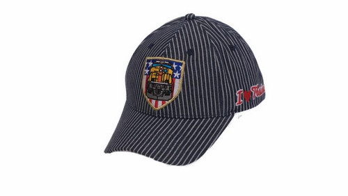 Pinnacle Awards Striped Train Engineer Cap American Flag Engine Navy/White