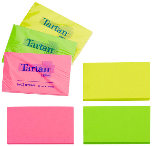 Tartan Sticky Notes 76x127mm Neon Assorted 100 Sheet Pk6 FT510090341