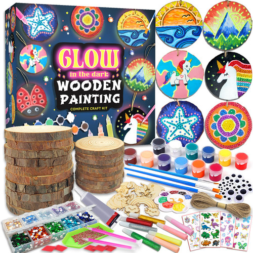 klmars Kids Wooden Painting Kit-Glow in The Dark-Arts & Crafts Gifts for Boys Girls Ages 5-12-Wood Slice Craft Activities Kits - Creative Art Toys for 5, 6, 7, 8, 9, 10, 11 & 12 Year Old Kids klmars Kids Wooden Painting Kit-Glow in The Dark-Arts & Crafts Gifts for Boys Girls Ages 5-12-Wood Slice Craft Activities Kits - Creative Art Toys for 5, 6, 7, 8, 9, 10, 11 & 12 Year Old Kids