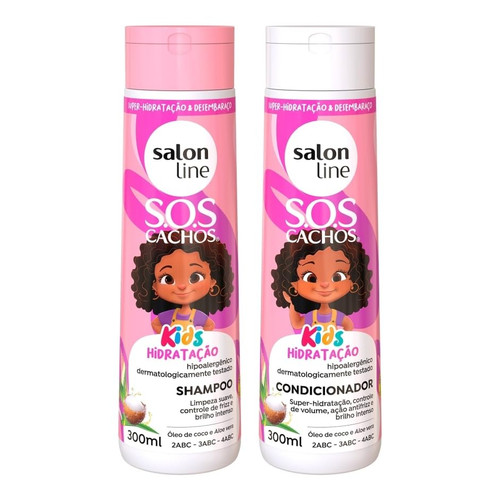 Salon Line - Linha SOS Cachos Kids (Hidratacao) - Kit Shampoo e Condicionador (2 x 300 Ml) - (SOS Curls Kids (Moisturization) Collection - Shampoo and Conditioner Set (2 x 10.14 Fl Oz))