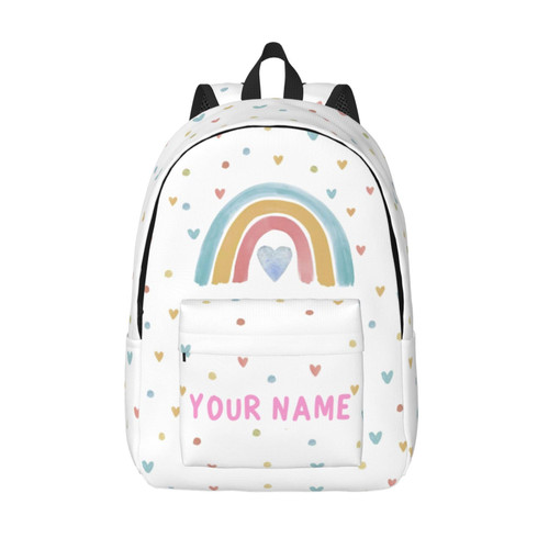 UJDUYSD Personalized Backpack for Girls Boys, Custom Backpacks with Name, Customized Rainbow School Bookbag for Kids, Personalized Casual Bookbags for Back to School Travel Picnic 15in
