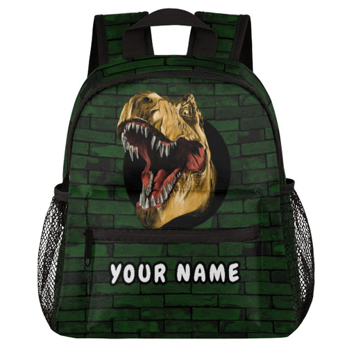 AUUXVA Scary Dinosaur Custom Kid's Name Toddler Backpack,3D Dino Wall Personalized Backpack with Name/Text for Kids Boys Girls 3-6 Years Preschool Kindergarten Daycare Bag with Chest Strap