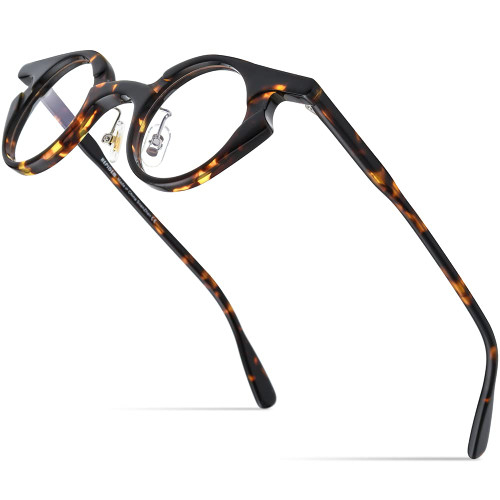 HEPIDEM Acetate Glasses Frame Women Vintage Small Oval Eyeglasses Men Optical Spectacles (9192 Leopard, 39)