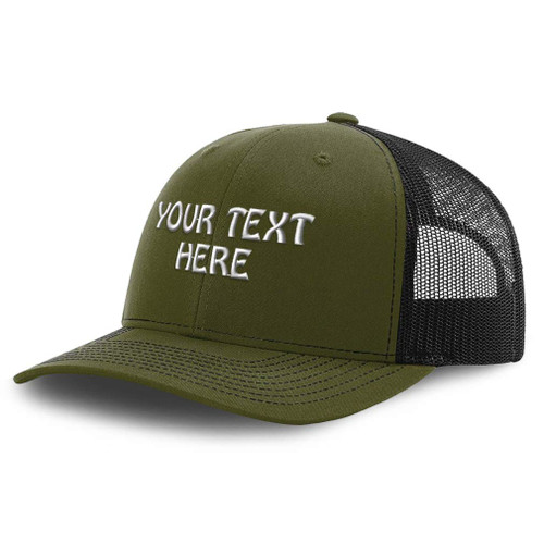 Richardson Mesh Trucker Hat Custom Personalized Text Polyester Baseball Cap Snapback Loden Black