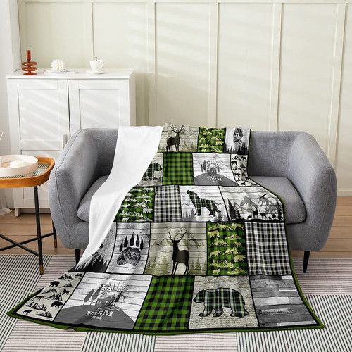 Bear Wolf Bed Blanket,Wild Animal Green Flannel Fleece Throw Blanket Rustic Cabin Country Fuzzy Blanket for Kids Boys Girls,Microfiber Nature Farmhouse Plush Blanket Room Decor Throw 50"x60" Bear Wolf Bed Blanket,Wild Animal Green Flannel Fleece Throw Blanket Rustic Cabin Country Fuzzy Blanket for Kids Boys Girls,Microfiber Nature Farmhouse Plush Blanket Room Decor Throw 50"x60"