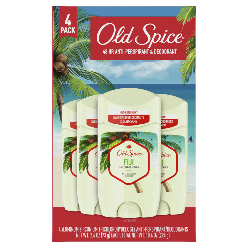 Old Spice Anti-perspirant & Deodorant for Men, Fiji With Palm Tree Scent Inspired By Nature 2.6 Oz (Pack Of 4).