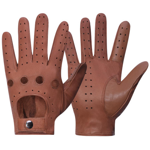 Meetoget? Leather Driving Gloves For Mens Goatskin Unlined Touchscreen Texting Leather Gloves USM01,CAMEL,SIZE S