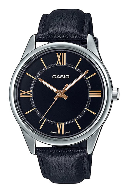 Casio MTP-V005L-1B5 Men's Standard Analog Black Leather Band Roman Black Dial Watch