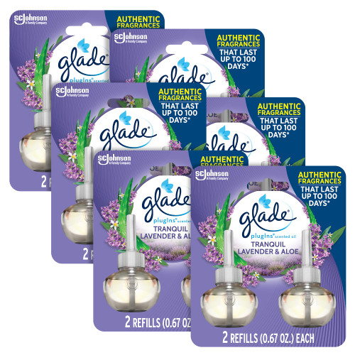 Glade PlugIns Refills Air Freshener, Scented and Essential Oils for Home and Bathroom, Tranquil Lavender & Aloe, 1.34 Oz, 12 Count