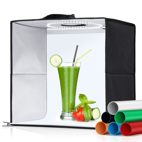 Photo Light Box, Wisamic Mini Photo Studio Light Box 12" with 108 LED Brightness Adjustable Photography Lighting, 6 Colored Photography Backdrops for Portable Folding Shooting Tent Kit