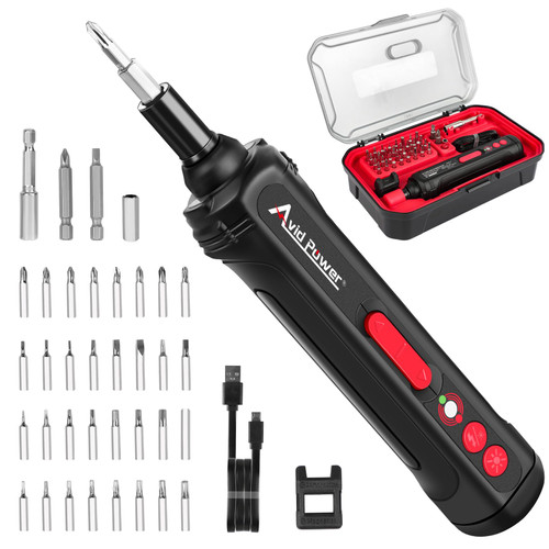 AVID POWER Electric Screwdriver Set, 4V Magnetic Chuck Cordless Power Screwdriver Rechargeable with 37 Accessories, USB Rechargeable Lithium ion Battery, Dual LED Lights AVID POWER Electric Screwdriver Set, 4V Magnetic Chuck Cordless Power Screwdriver Rechargeable with 37 Accessories, USB Rechargeable Lithium ion Battery, Dual LED Lights