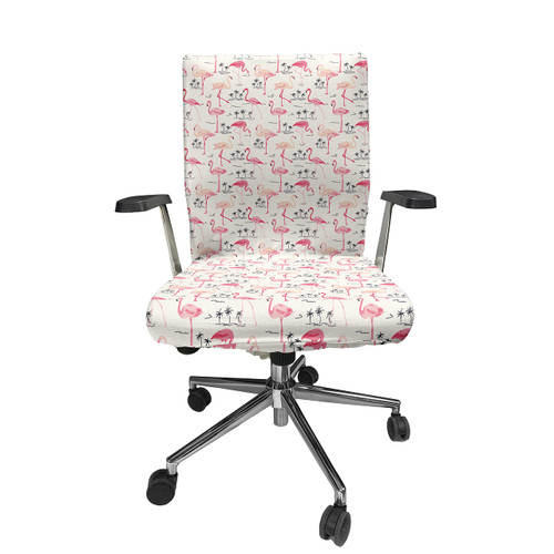 Ambesonne Flamingo Office Chair Cover, Flamingos in Vintage Style Illustration Love and Romantic Animals Art Print, Stretchable Decorative Universal Size High Back Printed Slipcover, Beige Pink